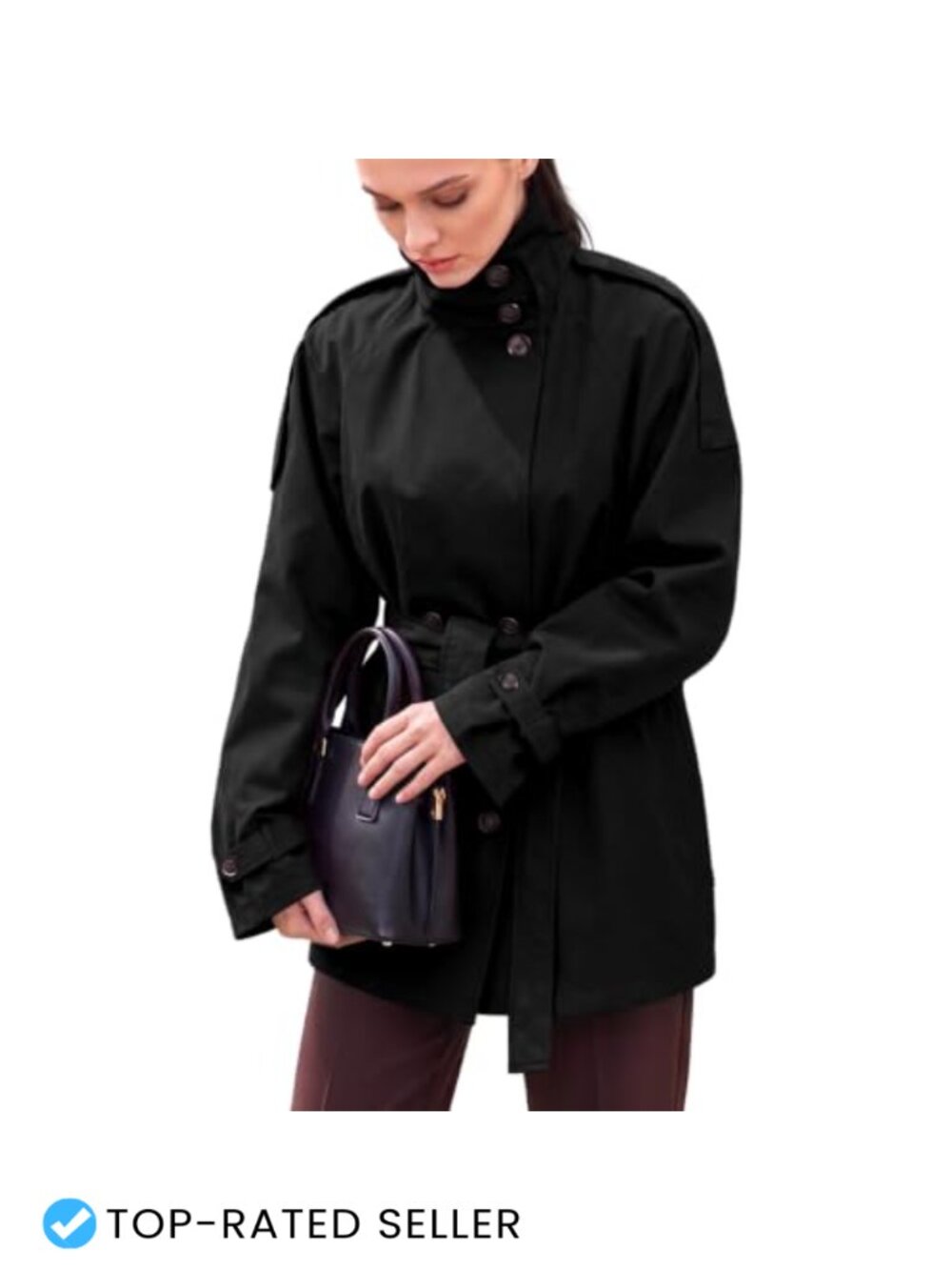 Women's Double Breasted Windbreaker Button Down Jacket Trench Coat